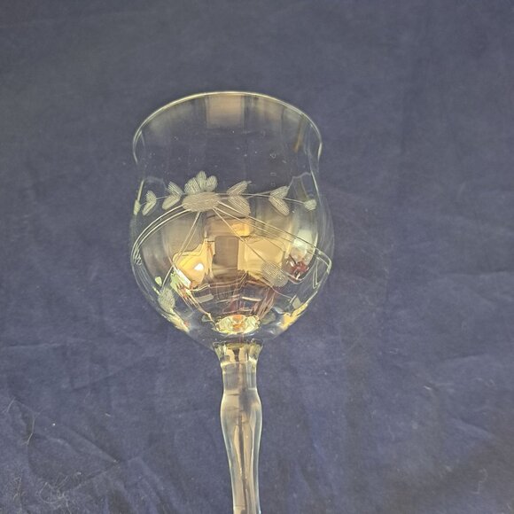Vintage Etched Floral Clear Glass Goblet - Picture 10 of 10